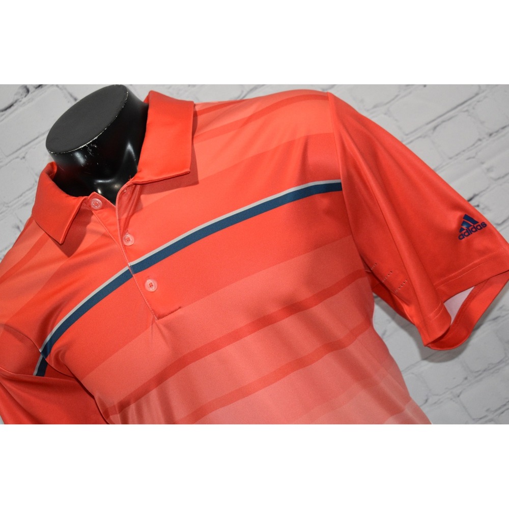Adidas Polo Shirt Mens XL  Orange Ombre Striped CoolMax PureMotion Golf Top